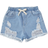 Shein Tween Girls' College Style Loose Fit Basic Casual Comfortable Ripped Waist Drawstring Denim Shorts
