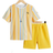 Shein Tween Boys' Palm Tree Print Striped Short Sleeve T-Shirt And Shorts Set, Casual & Comfortable