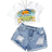 Shein Teen Girl Vintage Tropical Print White Short TShirt And Street Style Cool Distressed Loose Fit Denim Shorts Set