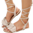 Shein Women Ruffle Trim Tie Leg Design Strappy Sandals, Fashionable Summer Party Faux Suede Lace Up Flat Sandals
