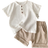 Shein Toddler Boys Half Button Tee & Roll Up Hem Shorts