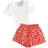 Shein Young Girl pcsSet Casual Solid Short Sleeve TShirt And Ditsy Floral Shorts Summer