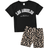 Shein Toddler Girls Slogan & Leopard Print Tee & Shorts
