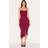 PrettyLittleThing Wine Chiffon Ruched Drape Midi Dress - Red