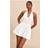 PrettyLittleThing Cream Chiffon Halterneck Corset Detail Skort Playsuit - White