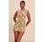 PrettyLittleThing Textured Floral Boat Neck Shift Dress - Tan