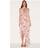 PrettyLittleThing Stone Chiffon Print Frill Detail Plunge Midaxi Dress - White