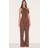 PrettyLittleThing Chocolate Twist Sleeve Ruched One Sleeve Jumpsuit
