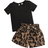 Shein Baby Girl Keyhole Back Tee Leopard Print Paperbag Waist Shorts