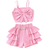 Shein Toddler Girls' Cute Pearl Decor Stud & Bowknot Design Sleeveless Top And Shorts 2pcs/Set Spring/Fall Outfits
