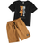 Shein Tween Boy Bear & Letter Graphic Tee & Drawstring Waist Shorts