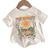 Shein Baby Girl Casual Cartoon Short Sleeve Round Neck Top With Summer Scenery Pattern Suitable For Summer