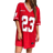 Shein Casual Sports Game Letter Number Graphic Red Loose VNeck Short Sleeve TShirt Dress For Summer