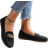 Shein Rhinestone & Decor Litchi Embossed Loafers, Black Fashionable Rhinestone & Metallic Decor Solid Color Loafers