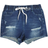 Shein Womens Elastic Waist Drawstring Distressed Denim Shorts With Pockets