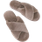 Shein Ladies' Khaki Alphabet Motif Bedroom Slippers With Simple Crossover Strap And Fluffy Design
