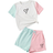Shein Girls Heart Print Colourblock Tee Knot Front Shorts