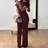 Shein Women Solid Color Oblique Collar Ruched Asymmetrical Blouse And Relaxed Fit Long Pants Set