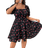 Shein Cherry Print Lantern Sleeve Square Neck Plus KneeLength Dress With Drawstring Waist