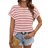 Shein Womens Summer Striped Printed Round Neck Short Sleeve Casual TShirt