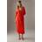 Warehouse Crinkle Satin Ruched Front Column Midi Dress - Orange
