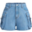 Shein Teen Girls' Y2K Trendy Flap Pocket Side Cargo Denim Jeans Short,Girls Summer Beach Washed Clothes