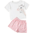 Shein Girls Letter & Giraffe Print PJ Set