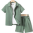 Shein Tween Boy Solid Pocket Patched Button Up Shirt Shorts Without Tee