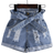 Shein Toddler Girls Paperbag Waist Ripped Roll Hem Belted Denim Shorts