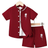 Shein Toddler Boys' Rose Print Button-Down Shirt And Shorts Set