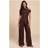 PrettyLittleThing Woven Ruched One Sleeve Jumpsuit - Chocolate