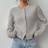 Shein Casual Solid Color Crew Neck Loose Cropped Long Sleeve Cardigan Sweater - Women