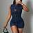 Shein Summer Casual Street Music Festival Open-Front Polo Collar Sleeveless Fitted - Dark Blue Denim