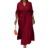 Shein Slaydiva Plus Size Casual/Party/Elegant Commute Solid Color Red V-Neck Drawstring Waist Split Hem Dress For Women, Summer-F