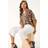 Roman Animal Print Collar V-Neck Top - Natural