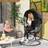 OutSunny Hanging Egg Chair with Stand Retractable Canopy Grey