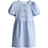 H&M Girls Blue Puff-Sleeved Cotton Dress - Blue