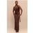 PrettyLittleThing Satin Cowl Neck Drape Maxi Dress - Chocolate
