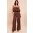 PrettyLittleThing Cotton Puffball Bandeau Straight Leg Jumpsuit - Dark Chocolate