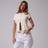Shein Ribbad Rund Halsknapp Genom Kortärmad T-shirt - Beige