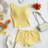 Shein Soleia 2pcs Set Women's Holiday Summer Yellow Puff Knit Cropped Halter Top - Ultra Low-Waist Tight Shorts