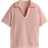 H&M Textured-Knit Collared Top - Cream/Red Striped