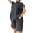 Shein SXY Summer Wasteland Style Casual Two-Piece Set, Distressed Snow Washed Tee With Drop Shoulder & Wide-Leg Bermuda Shorts