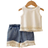 Shein Young Girls Solid Color Fringe Camisole And Denim Shorts Casual Outfit Summer