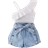 Shein Girls Cute And Playful Irregular Top Denim Shorts pcs Casual Childrens Outfit