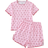 Shein Tween Girls' Pink Cherry Printed Short Sleeve Top And Shorts Casual Homewear Set