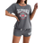 Shein Slogan Print Casual Short-Sleeve Shorts Women's Pajama Set