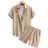 Shein Herr sommar enfrgad kortrmad skjorta och dragsko midjan Casual Set