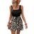 Shein LUNE Square Neck U-Neck Waistband Bowknot A-Line Contrast Color Patchwork Vintage Leopard Print Casual Vacation Elegant Romper For Women Vacation Outfits Woman Cheetah Print