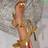 Shein Fashion Square Toe High Heel Sandals - Gold Rhinestone